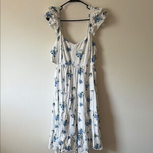 ARULA White Midi Dress with Blue Floral Print
